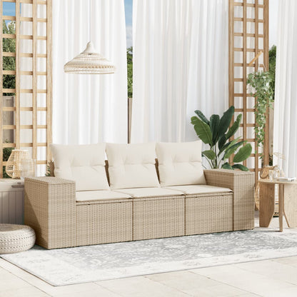 Set Divano da Giardino 3 pz con Cuscini Beige in Polyrattan - homemem39