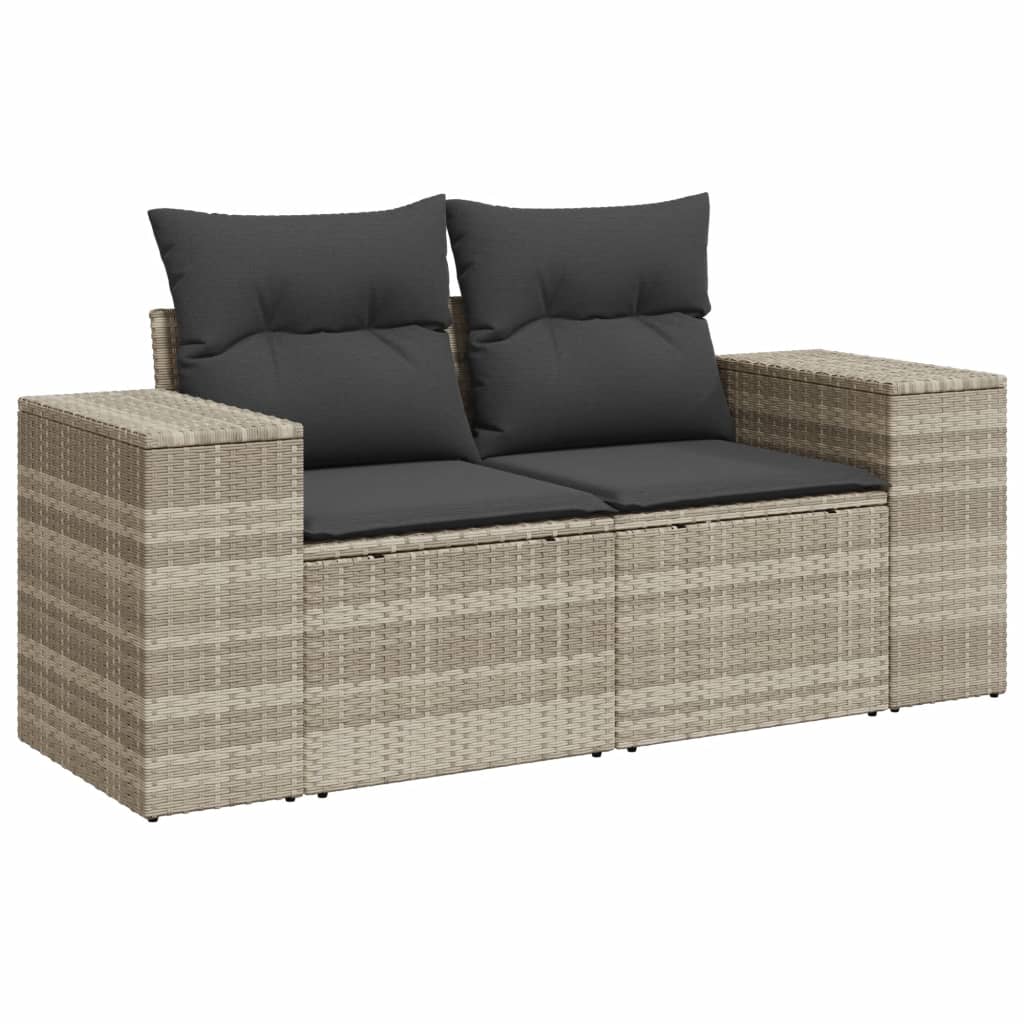 Set Divano da Giardino 3pz con Cuscini Grigio Chiaro Polyrattan - homemem39