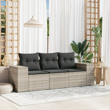 Set Divano da Giardino 3pz con Cuscini Grigio Chiaro Polyrattan - homemem39