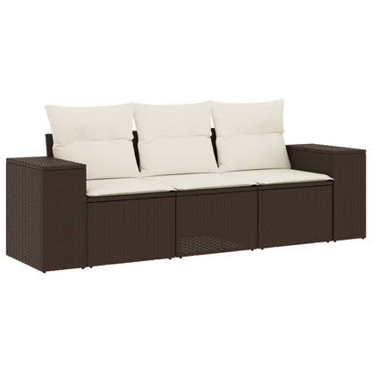 Set Divano da Giardino 3 pz con Cuscini Marrone in Polyrattan - homemem39