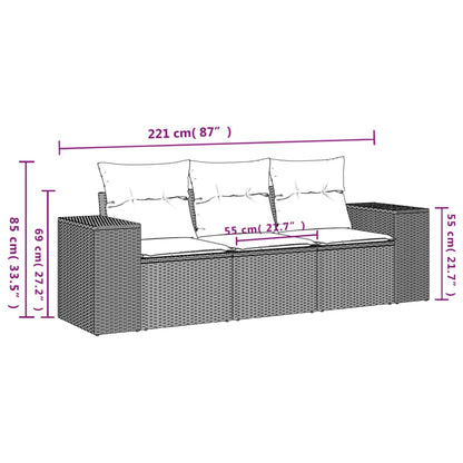 Set Divano da Giardino 3 pz con Cuscini Marrone in Polyrattan - homemem39