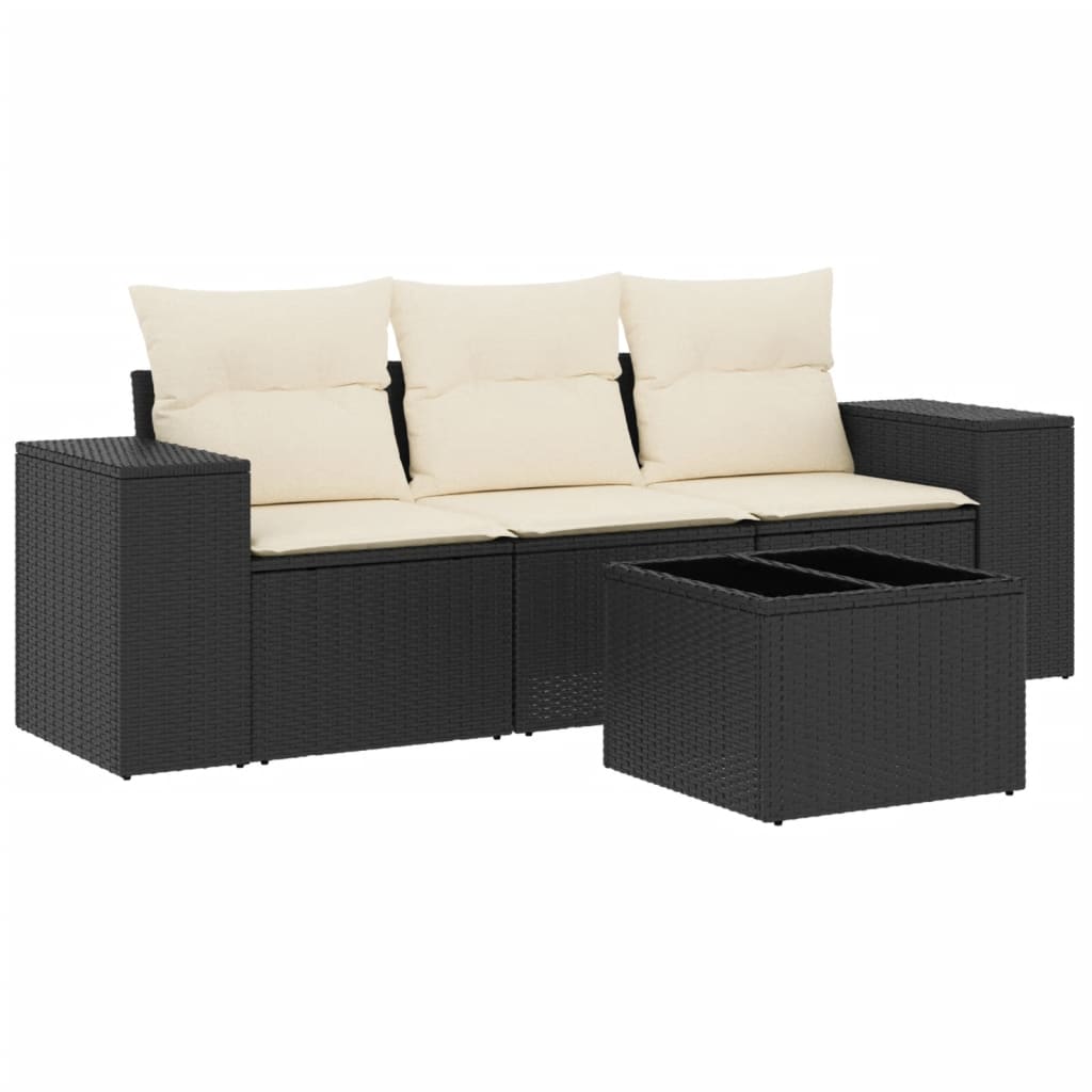 Set Divani da Giardino 4 pz con Cuscini Nero in Polyrattan - homemem39