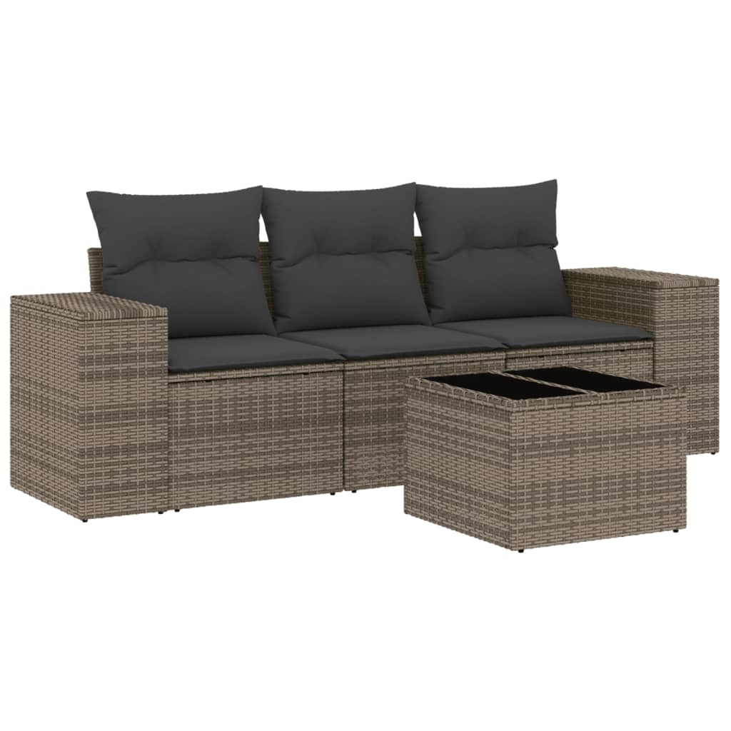 Set Divani da Giardino 4 pz con Cuscini in Polyrattan Grigio - homemem39