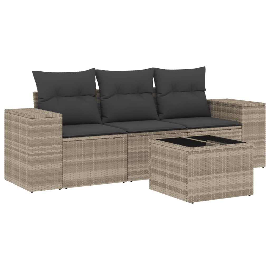 Set Divano da Giardino 4pz con Cuscini Grigio Chiaro Polyrattan - homemem39