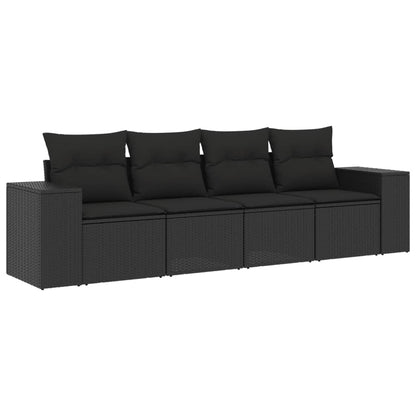 Set Divani da Giardino 4 pz con Cuscini Nero in Polyrattan - homemem39