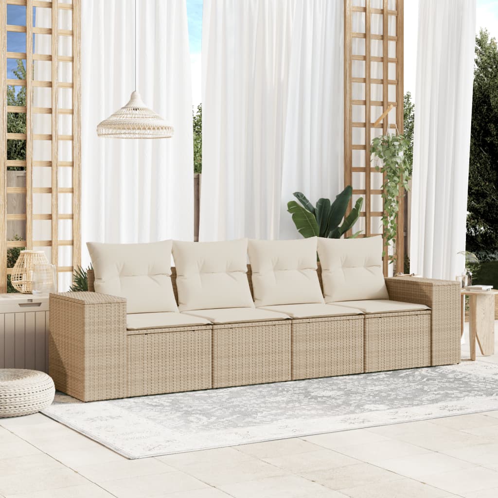 Set Divano da Giardino 4 pz con Cuscini Beige in Polyrattan - homemem39