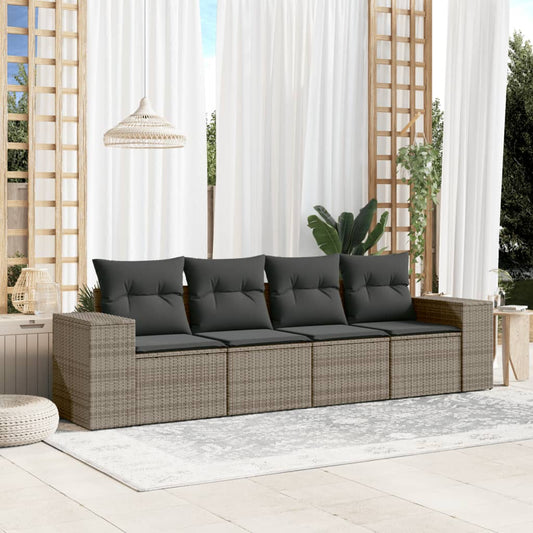 Set Divani da Giardino 4 pz con Cuscini in Polyrattan Grigio - homemem39