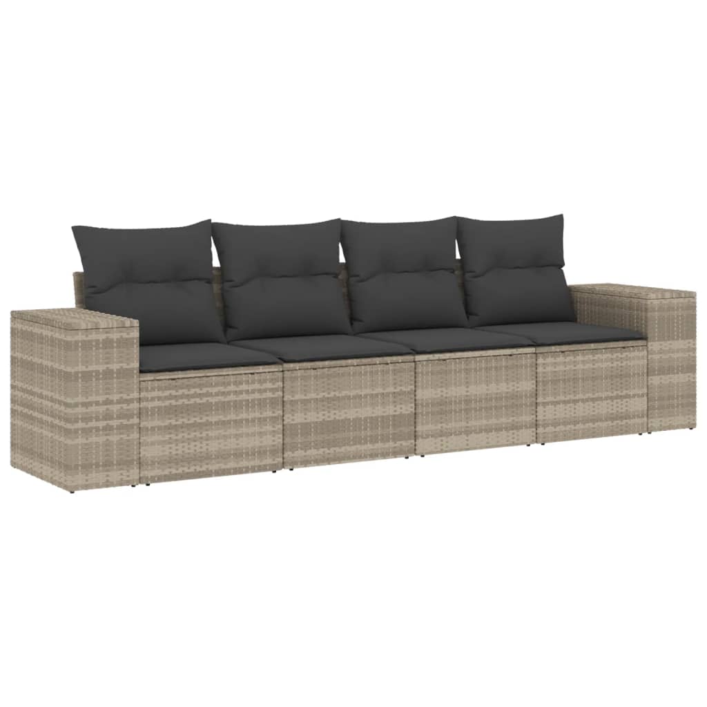 Set Divano da Giardino 4pz con Cuscini Grigio Chiaro Polyrattan - homemem39