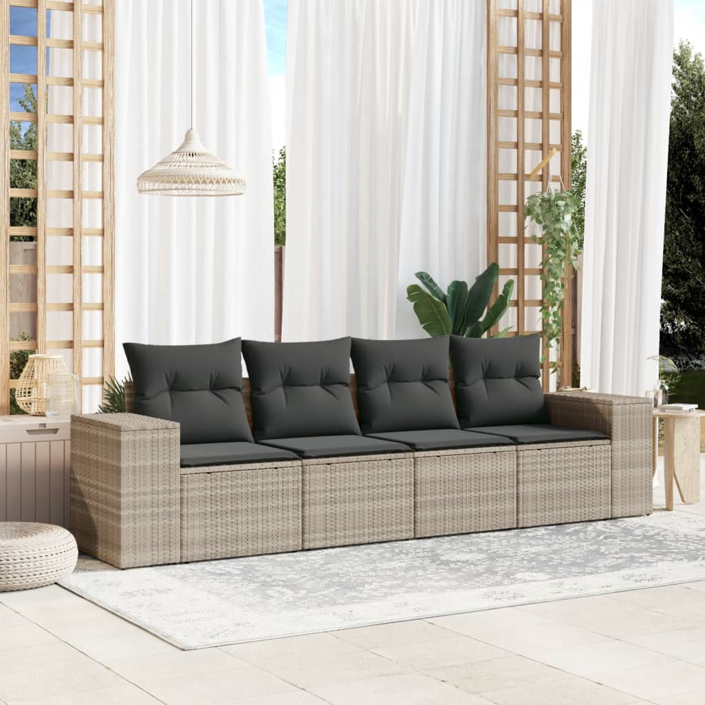 Set Divano da Giardino 4pz con Cuscini Grigio Chiaro Polyrattan - homemem39