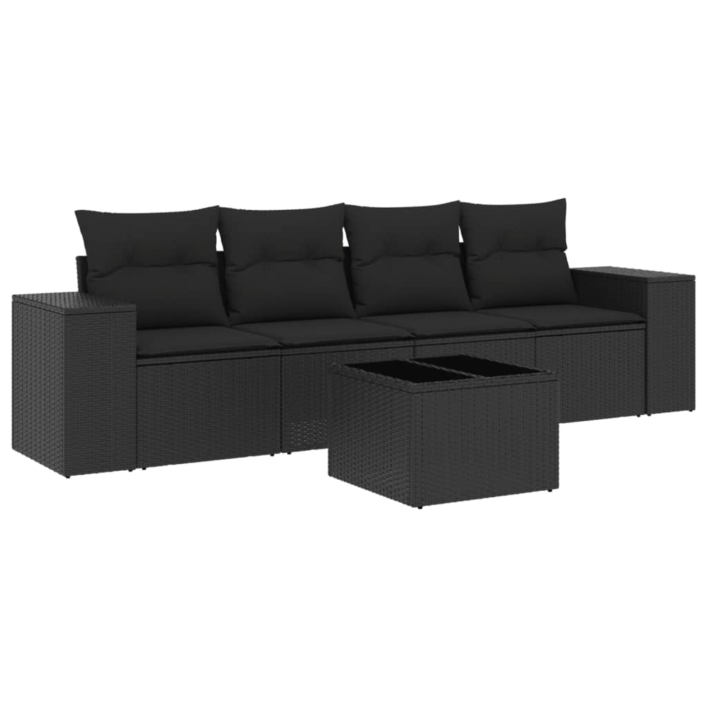 Set Divani da Giardino 5 pz con Cuscini in Polyrattan Nero - homemem39