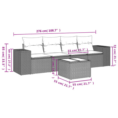 Set Divani da Giardino 5 pz con Cuscini in Polyrattan Nero - homemem39