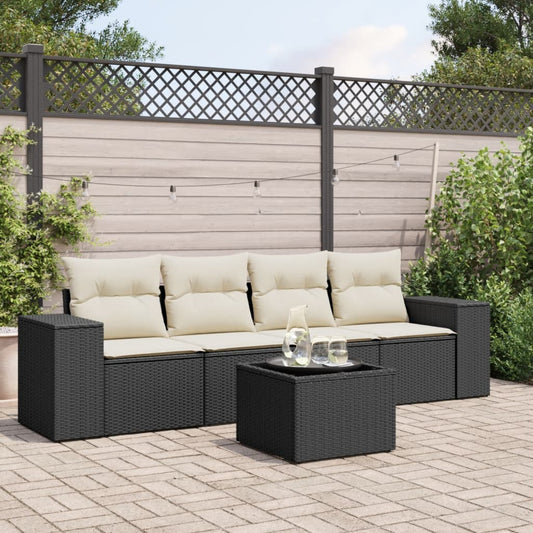 Set Divani da Giardino 5 pz con Cuscini in Polyrattan Nero - homemem39