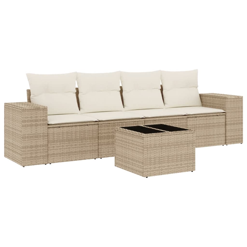 Set Divano da Giardino 5 pz con Cuscini Beige in Polyrattan - homemem39