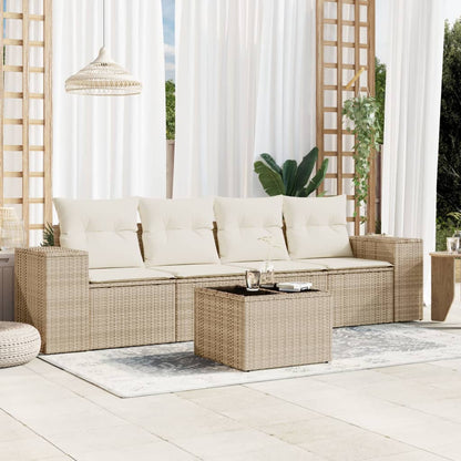 Set Divano da Giardino 5 pz con Cuscini Beige in Polyrattan - homemem39