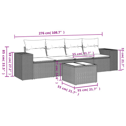 Set Divano da Giardino 5 pz con Cuscini Grigio in Polyrattan - homemem39