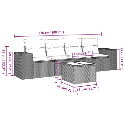 Set Divano da Giardino 5 pz con Cuscini Marrone in Polyrattan - homemem39