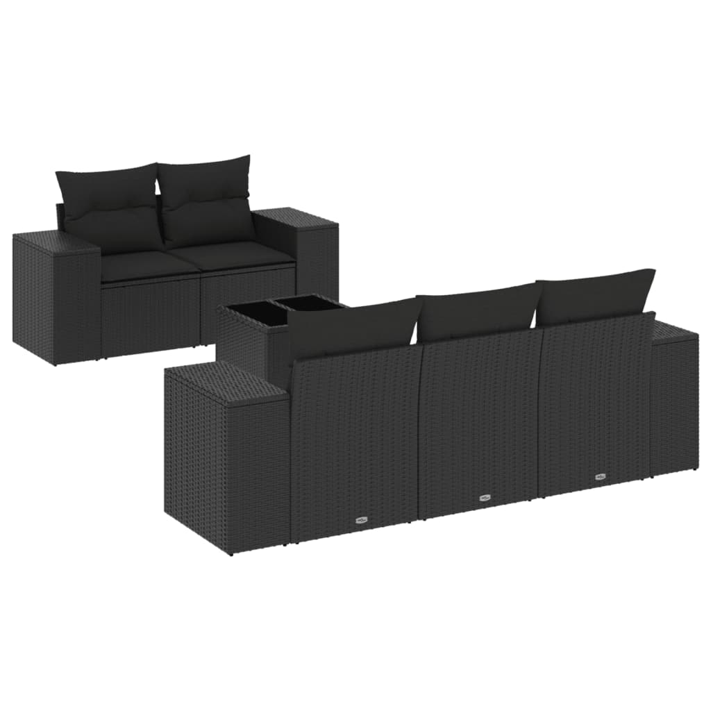 Set Divano da Giardino 6 pz con Cuscini Nero in Polyrattan - homemem39