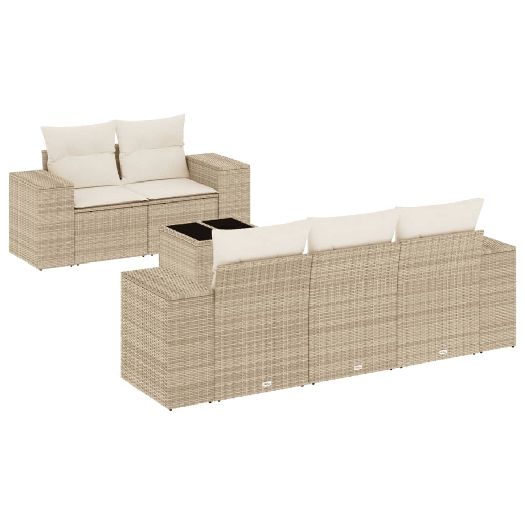 Set Divano da Giardino 6 pz con Cuscini Beige in Polyrattan - homemem39