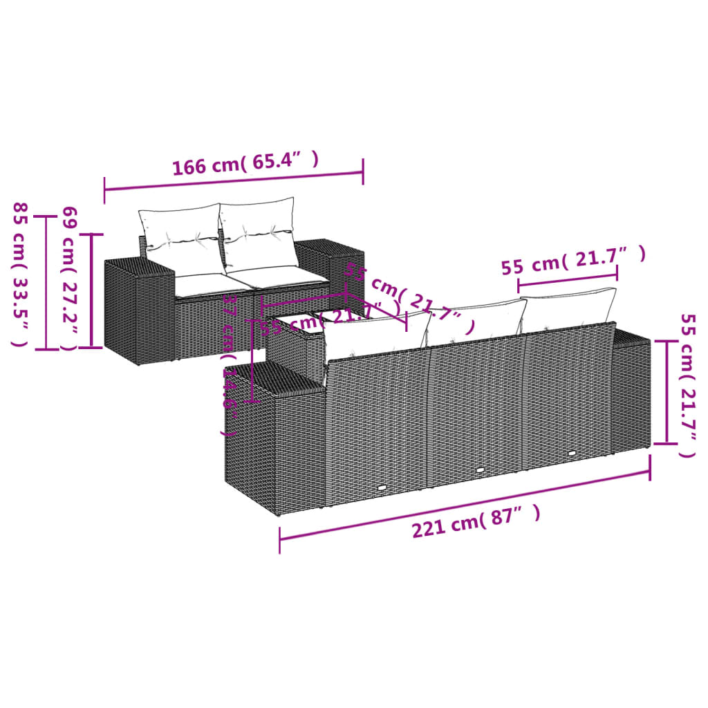 Set Divano da Giardino 6pz con Cuscini Grigio Chiaro Polyrattan - homemem39