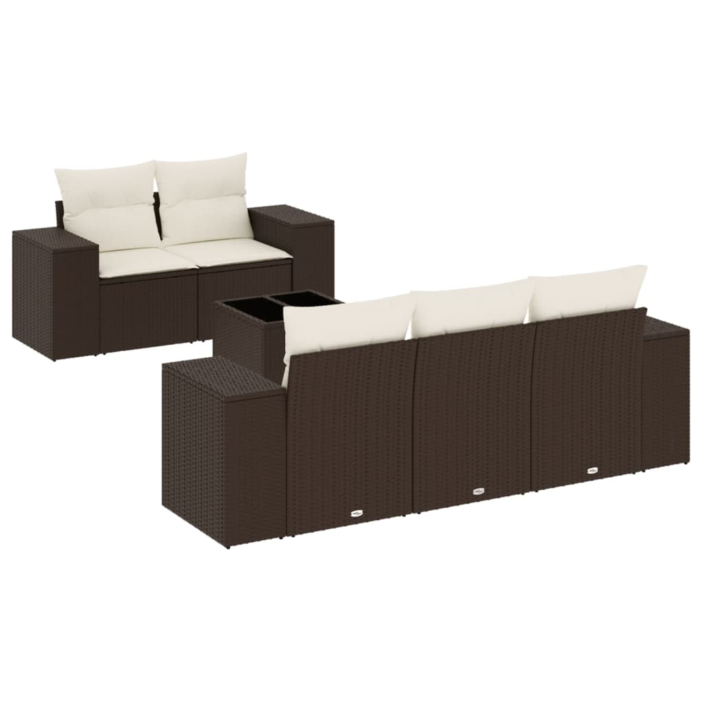 Set Divano da Giardino 6 pz con Cuscini Marrone in Polyrattan - homemem39