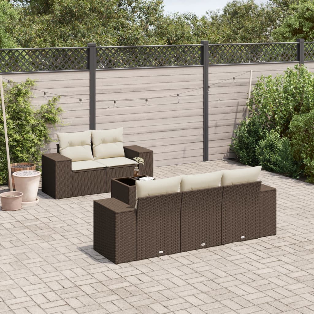 Set Divano da Giardino 6 pz con Cuscini Marrone in Polyrattan - homemem39