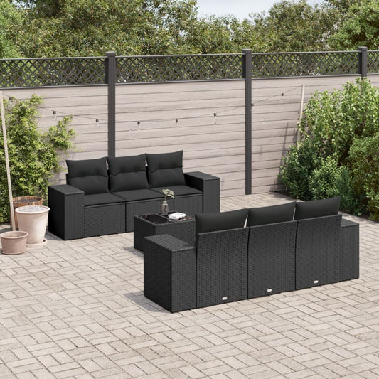 Set Divani da Giardino con Cuscini 7pz Nero Polyrattan - homemem39