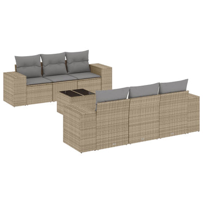 Set Divani da Giardino 7 pz con Cuscini Beige in Polyrattan - homemem39