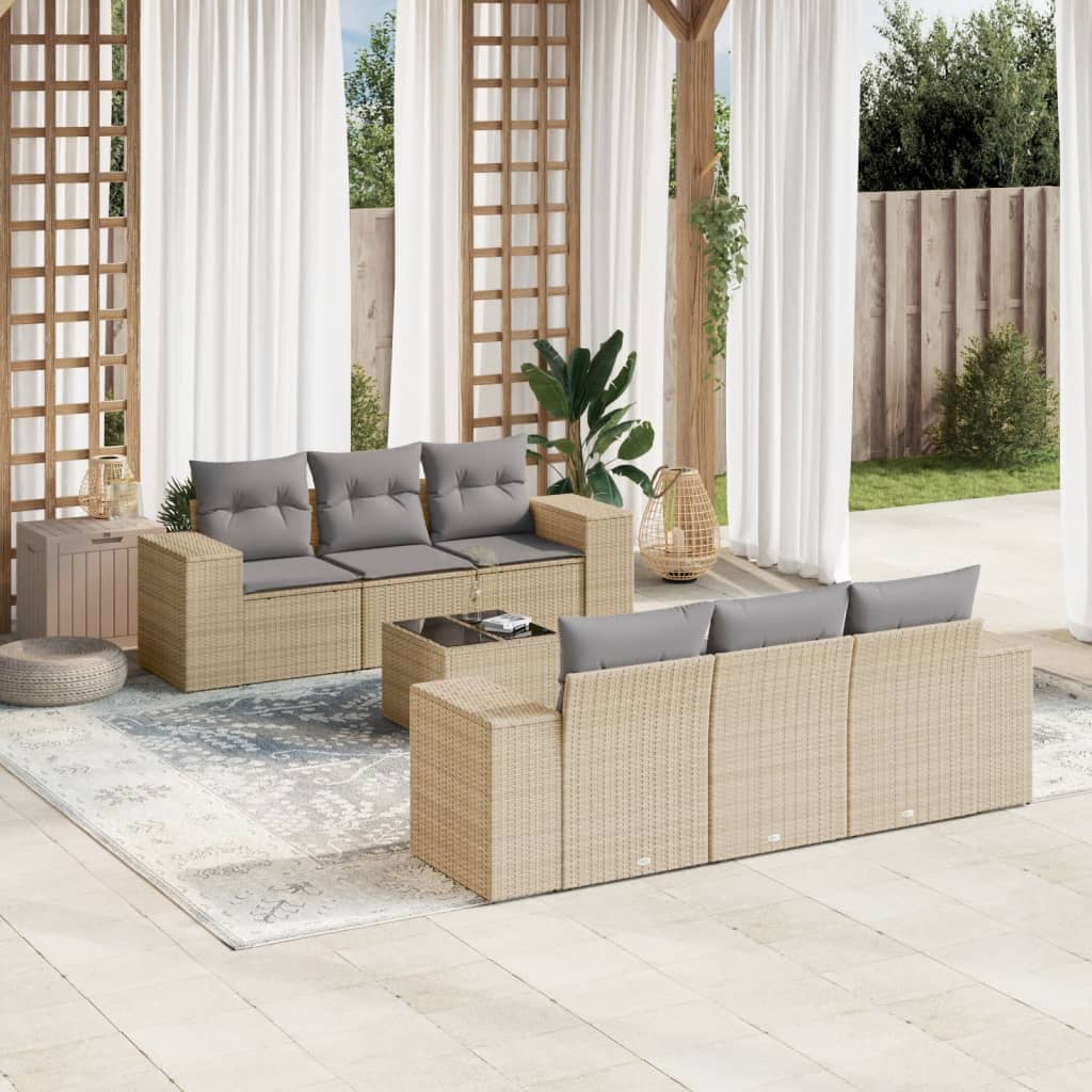 Set Divani da Giardino 7 pz con Cuscini Beige in Polyrattan - homemem39