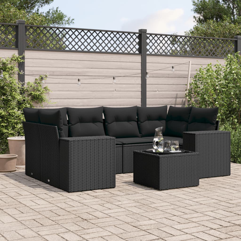 Set Divani da Giardino con Cuscini 7pz Nero Polyrattan - homemem39