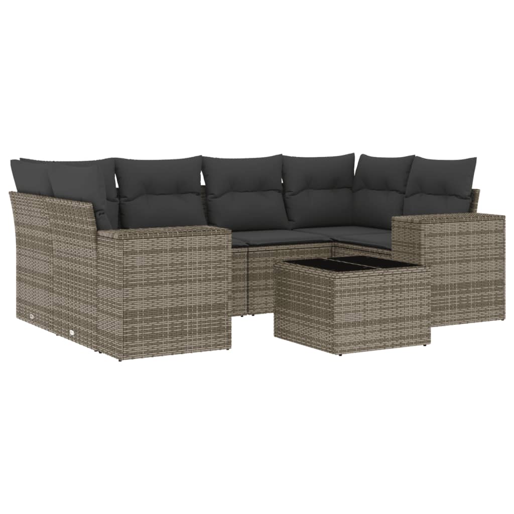 Set Divani da Giardino 7 pz con Cuscini Grigio in Polyrattan - homemem39