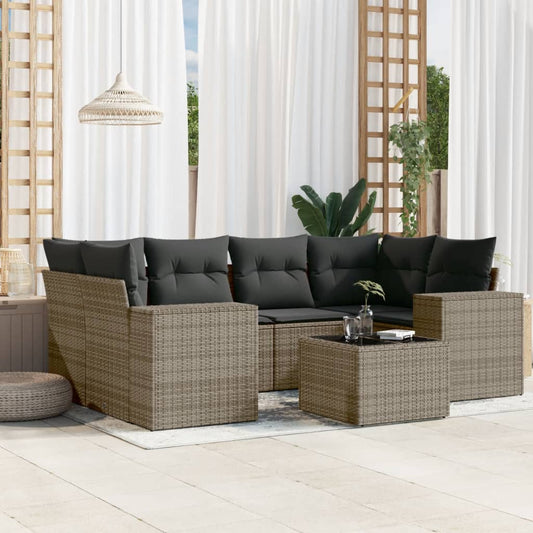 Set Divani da Giardino 7 pz con Cuscini Grigio in Polyrattan - homemem39