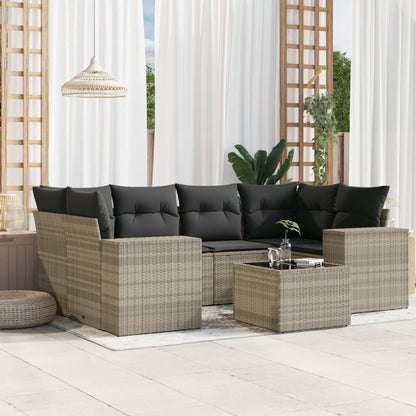 Set Divani da Giardino 7pz con Cuscini Grigio Chiaro Polyrattan - homemem39