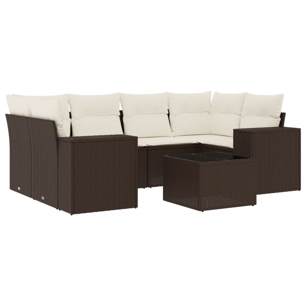 Set Divani da Giardino 7 pz con Cuscini Marrone in Polyrattan - homemem39