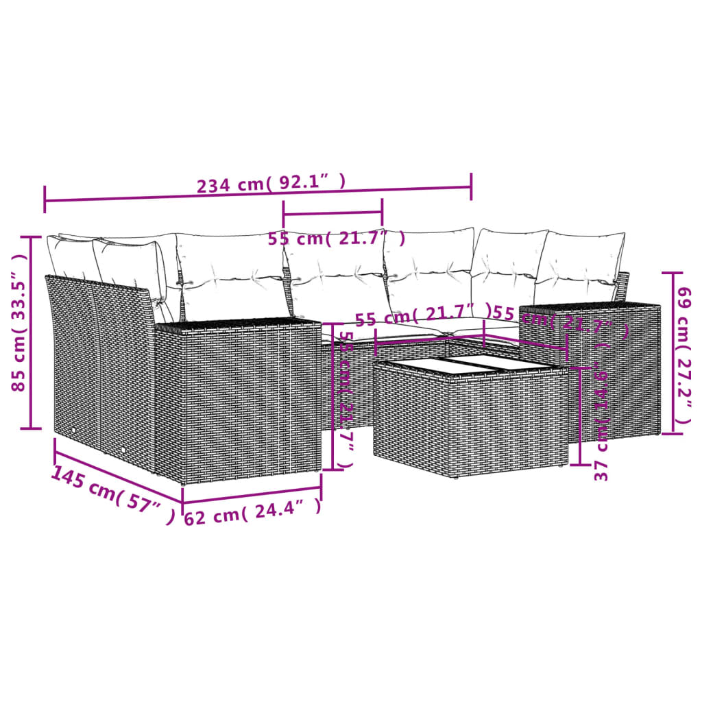 Set Divani da Giardino 7 pz con Cuscini Marrone in Polyrattan - homemem39