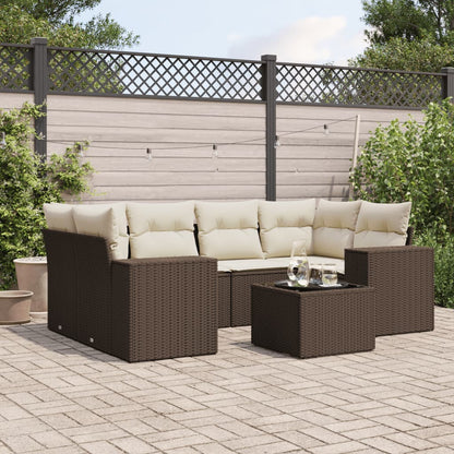 Set Divani da Giardino 7 pz con Cuscini Marrone in Polyrattan - homemem39