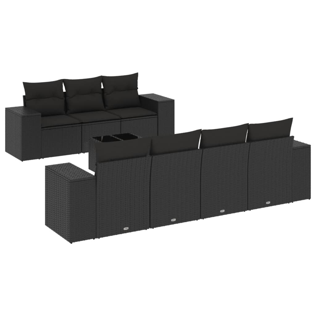 Set Divani da Giardino con Cuscini 8 pz Nero in Polyrattan - homemem39