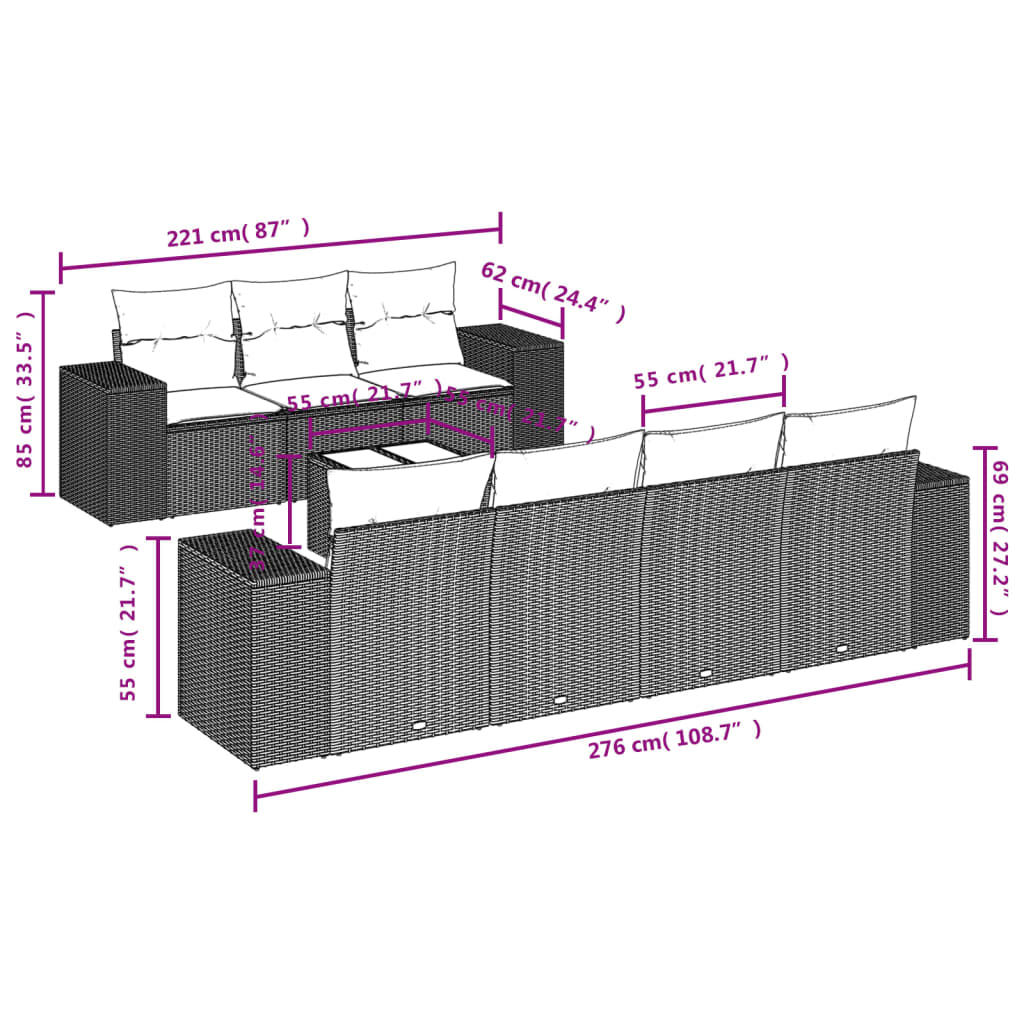 Set Divano da Giardino 8 pz con Cuscini Beige in Polyrattan - homemem39