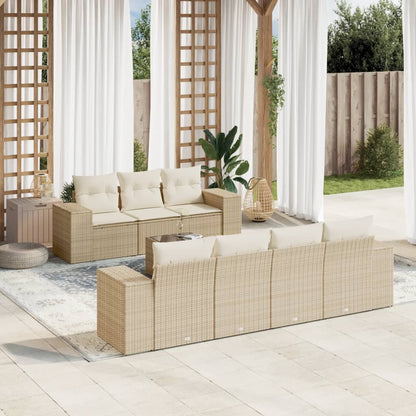 Set Divano da Giardino 8 pz con Cuscini Beige in Polyrattan - homemem39