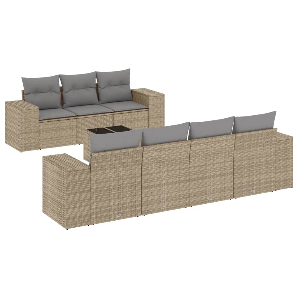 Set Divano da Giardino 8 pz con Cuscini Beige in Polyrattan - homemem39