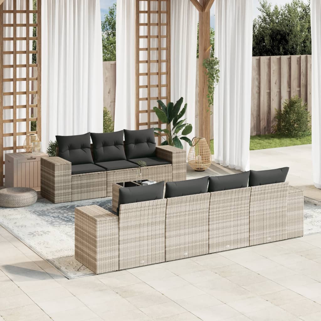 Set Divano da Giardino 8pz con Cuscini Grigio Chiaro Polyrattan - homemem39