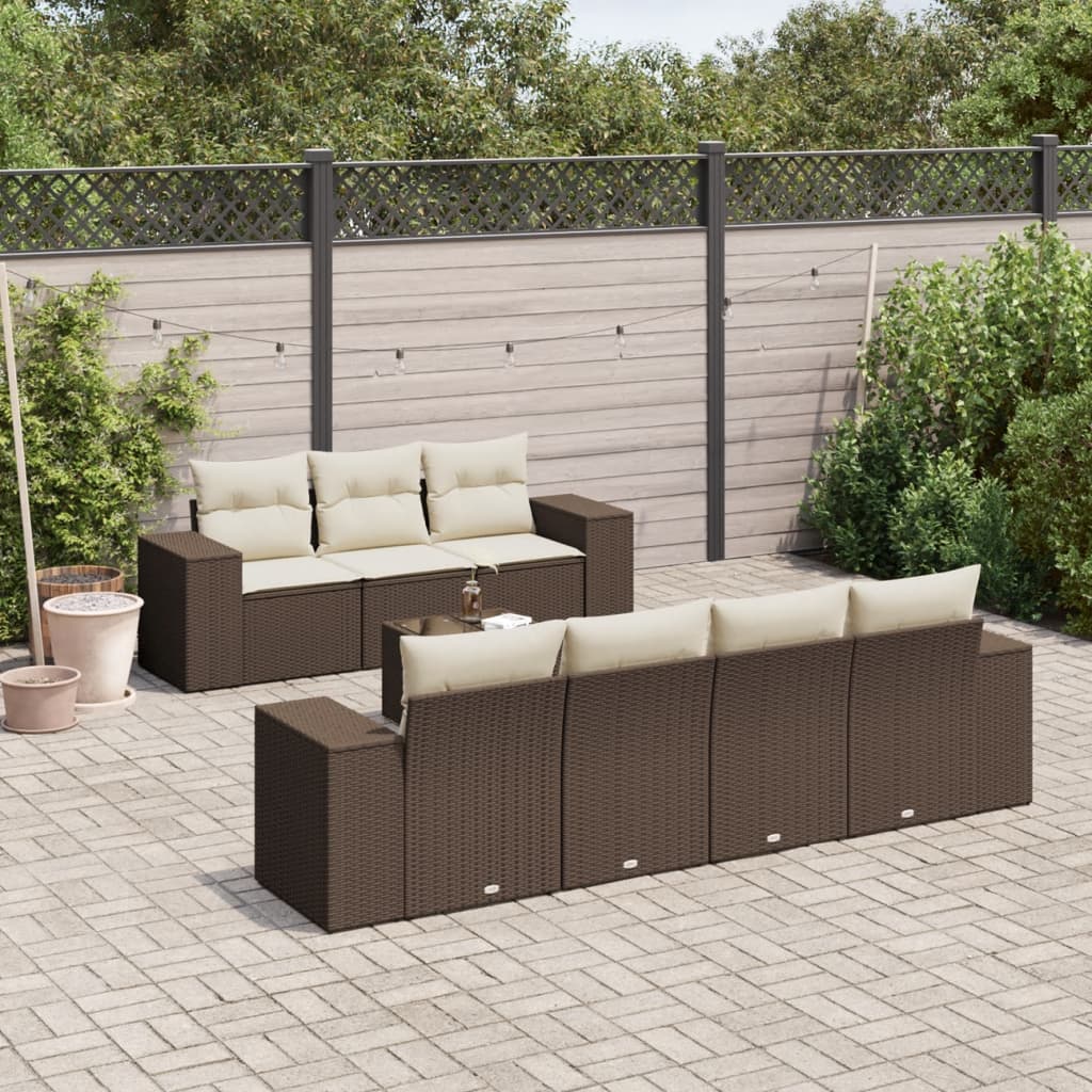 Set Divani da Giardino 8 pz con Cuscini Marrone in Polyrattan - homemem39