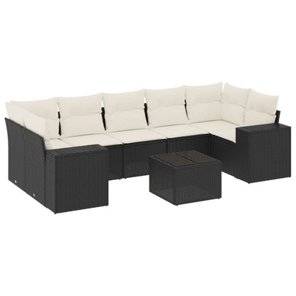 Set Divani da Giardino con Cuscini 8 pz Nero in Polyrattan - homemem39