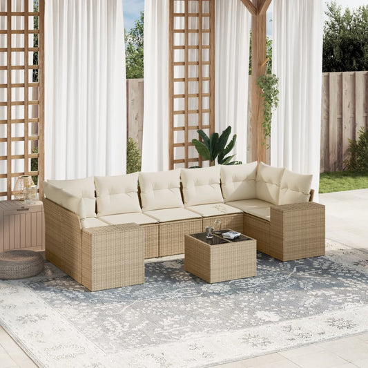 Set Divano da Giardino 8 pz con Cuscini Beige in Polyrattan - homemem39