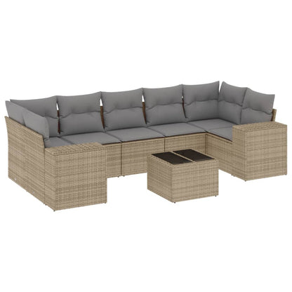 Set Divano da Giardino 8 pz con Cuscini Beige in Polyrattan - homemem39