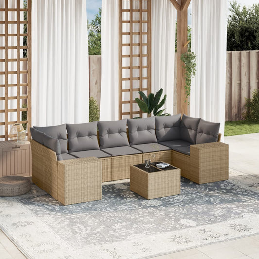 Set Divano da Giardino 8 pz con Cuscini Beige in Polyrattan - homemem39