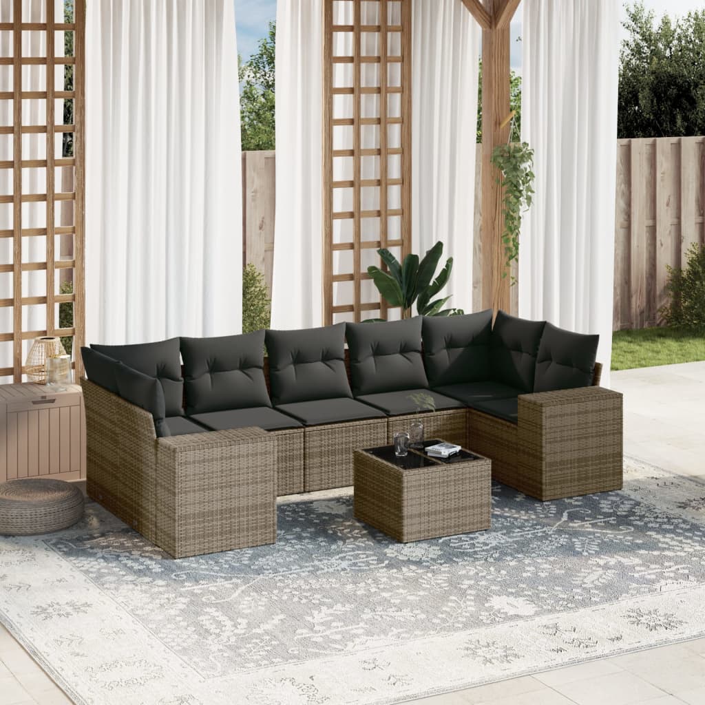 Set Divano da Giardino 8 pz con Cuscini Grigio in Polyrattan - homemem39