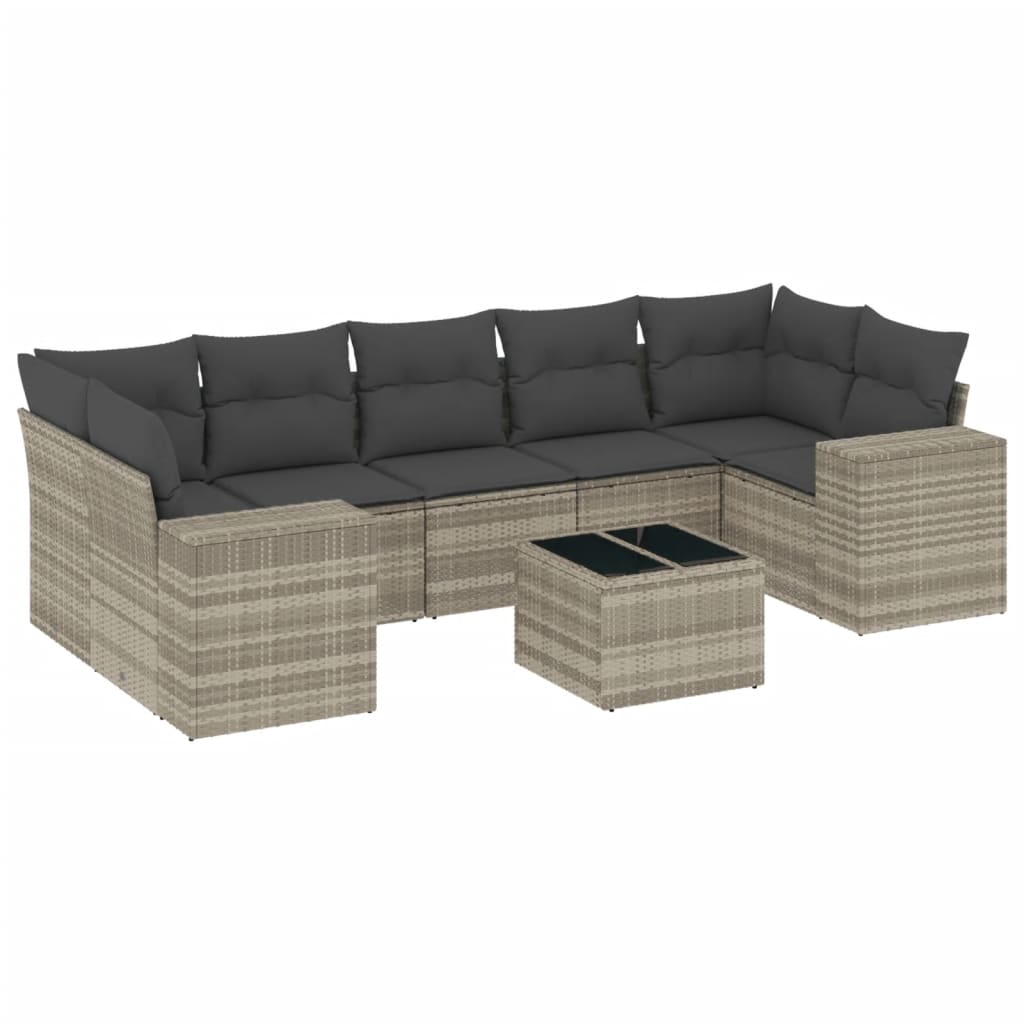 Set Divano da Giardino 8pz con Cuscini Grigio Chiaro Polyrattan - homemem39