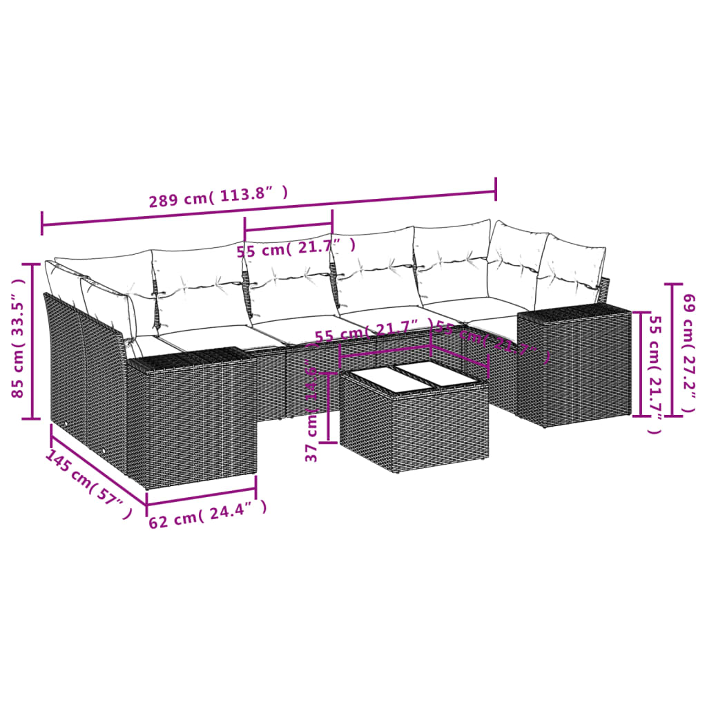 Set Divani da Giardino 8 pz con Cuscini Marrone in Polyrattan - homemem39