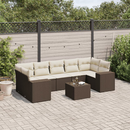 Set Divani da Giardino 8 pz con Cuscini Marrone in Polyrattan - homemem39