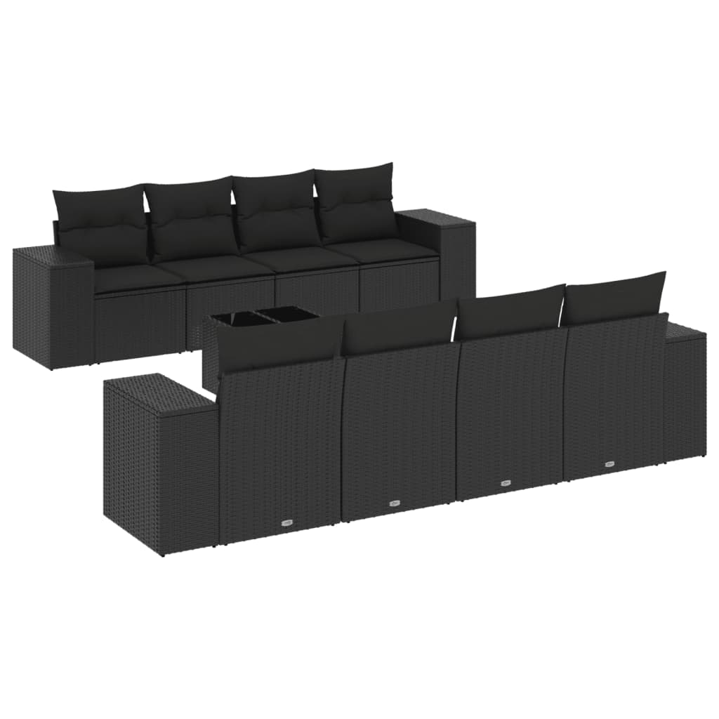 Set Divani da Giardino 9 pz con Cuscini Nero in Polyrattan - homemem39